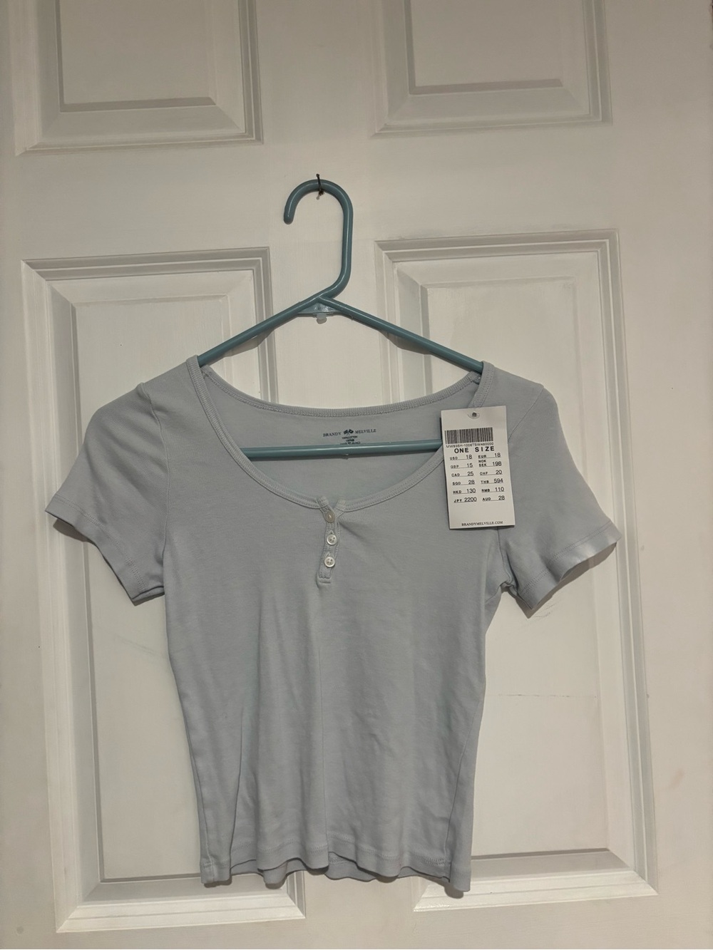 Brandy Melville Light Blue Short Sleeve Henley Tee